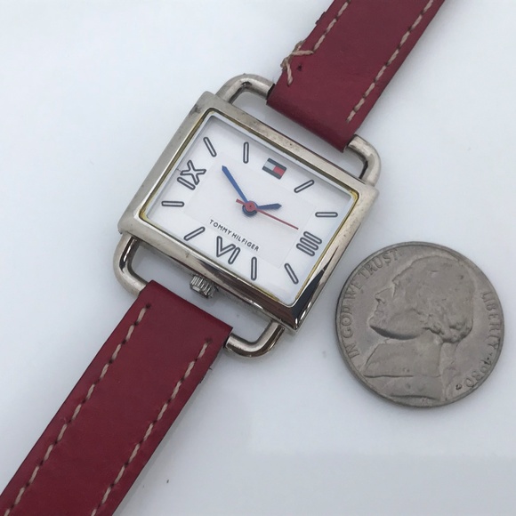 Tommy Hilfiger Women Watch Red Leather Band Silver - Picture 4 of 8